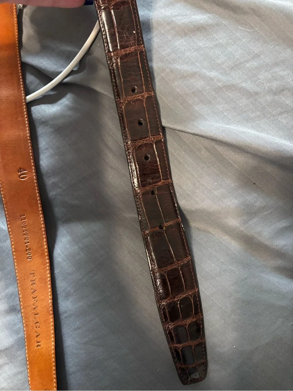 Trafalgar Two-Tone Genuine Alligator/Leather Belt with Gold Buckle